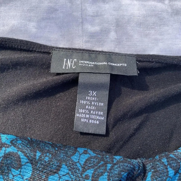INC International Concepts Womens 3X Shirt Contrast Top Blue Floral Long Sleeve - Picture 5 of 8